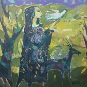 ΑΡΜΕΝ - ΓΥΝΑΙΚΑ ΚΑΙ ΛΕΥΚΟ ΠΕΡΙΣΤΕΡΙ, ΛΑΔΙ ΣΕ ΜΟΥΣΑΜΑ 80Χ90εκ