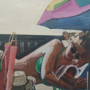 ΚΟΝΤΟΥ - ΓΥΝΑΙΚΑ ΣΤΗΝ ΠΑΡΑΛΙΑ - ΛΑΔΙ ΣΕ ΜΟΥΣΑΜΑ, 80Χ100εκ