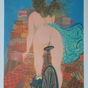 Θ. ΣΤΑΘΟΠΟΥΛΟΣ – ΓΥΝΑΙΚΑ ΣΕ ΠΟΔΗΛΑΤΟ, ΜΕΤΑΞΟΤΥΠΙΑ 35Χ50εκ ΚΩΔ. Μ32