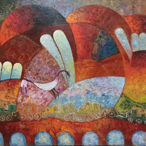 BADRI - ΤΡΕΝΟ, ΛΑΔΙ ΣΕ ΜΟΥΣΑΜΑ 100Χ150εκ